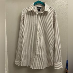 NWT Banana Republic Cay Oxford Dress Shirt TALL tan and white stripes